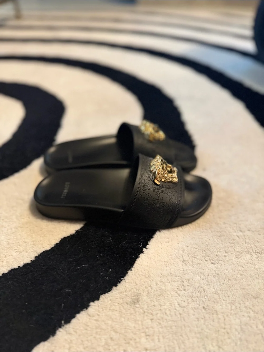 Versace Black Medusa Slide Sandals Gold Logo Rubber Slides